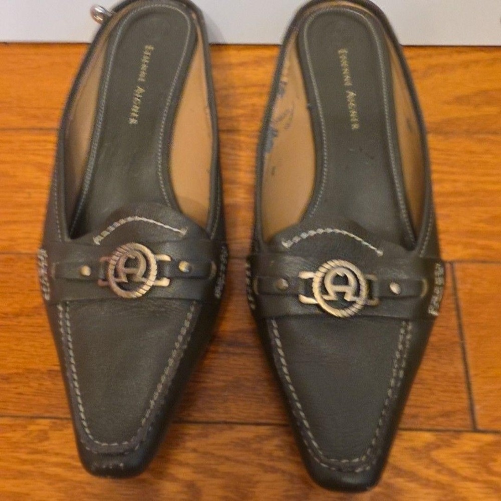 Etienne Aigner Shoes Womens Size 7 Black E.DELANO Kitten Heel Mule Square Toe